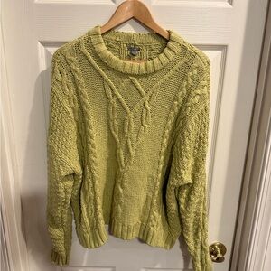 aerie Lime Green Cable Knit Crewneck Sweater